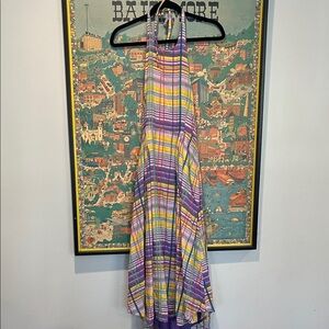 Anthropologie Purple Yellow Pink Plaid Halter Dress